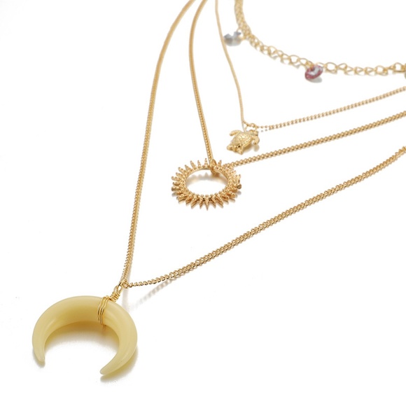 Rear Turtle Horn  Necklace in Gold. - Picture 4 of 6